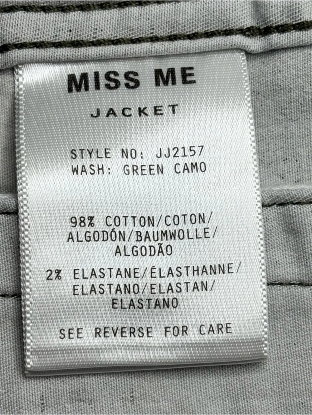 MISS ME CAMO JACKET • SIZE Small • STRETCH DENIM - Picture 9 of 13
